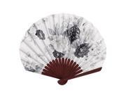 Unique Bargains Party Decor Bamboo Frame Fabric Blooming Flower Pattern Foldable Hand Fan White
