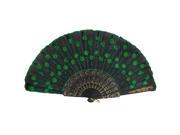 Chinese Japanese Green Sequins Flower Fabric Folding Hand Dancing Fan Black