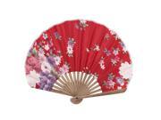 Seashell Design Bamboo Frame Flower Pattern Summer Cool Foldable Hand Fan Red