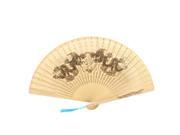 Hollow Out Style Dragon Printed Fragrant Wooden Folding Hand Fan Beige