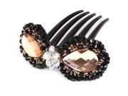 Unique Bargains Black Pink Hairdressing Shining Rhinestone Detail Hair Clip Comb for Women
