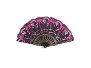 Chinese Style Wedding Party Dancing Flower Print Foldable Hand Held Fan Black