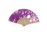 Houseware Hollow Out Handle Peony Printed Folding Summer Hand Fan Purple