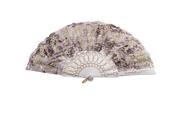 Hollow Out Rib Glittery Powder Accent Floral Printed Hand Fan Dark Purple