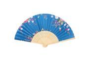 Lady Woman Hollow Out Ribs Dance Folded Handheld Hand Fan Blue Wood Color