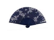 Dragon Pattern Hollow Out Design Bamboo Frame Fabric Cover Folding Hand Fan Blue