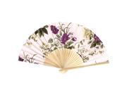 Classical Style Floral Pattern Summer Party Dance Fabric Folding Hand Fan White