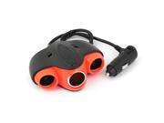 DC 12 24V 3 Sockets Black Orange Automotive Car Cigarette Lighter Charger