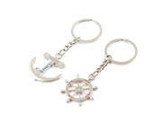 Unique Bargains Lover Silver Tone Ship Steering Wheel Boat Anchor Pendant Keychain Key Ring Pair