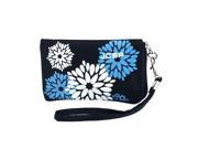 Unique Bargains Dark Blue Flower Pattern Purse Bag Holder for Mobile Phone Keys Mp3 Mp4
