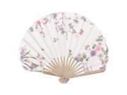 Seashell Design Bamboo Frame Flower Pattern Cool Foldable Hand Fan Off White