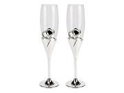 Unique Bargains 2 Pcs Wedding Champagne Silver Plated Stem Diamante Flutes Toasting Glasses