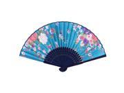 Lady Woman Hollow Out Bamboo Ribs Dance Foldable Handheld Hand Fan Blue