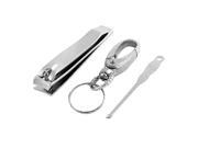 Portable Swivel Spring Hook Keyring Nail Clipper Earpick Manicure Tool 3 in 1
