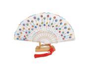 Unique Bargains Chinese Knot Sequins Decor Plastic Ribs Folding Hand Fan Multicolor w Wood Base