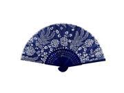 Wedding Party Flower Pattern Hollow Out Bamboo Rib Fabric Folding Hand Fan Blue