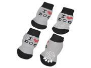Unique Bargains 2 Pairs Paw Heart Print Knitting Stretchy Hem Pet Dog Cat Socks Black Gray