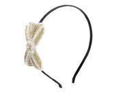 Unique Bargains Lady Black Polyester Coated Frame White Flora Faceted Beads Decor Hairband