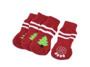 Unique Bargains 2 Pairs Red Green Nonslip Paw Tree Printed Hand Knit Elastic Pet Dog Socks L