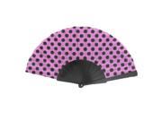 Dotted Pattern Plastic Handle Portable Hand Fan Black Pink