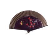 Unique Bargains Dancer Party Plum Blossom Printed Nylon Bamboo Hand Fan Gift Purple Coffee Color