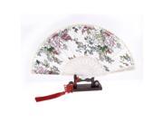 U Ring Hanger Hollow Out Frame Chinese Knot Foldable Hand Fan w Holder