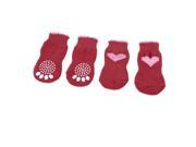 Unique Bargains 4 x Red Pink Hearts Printed Anti slip Knitted Warm Puppy Pet Socks