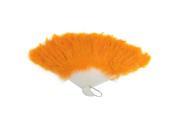 Orange Fluffy Feather Folding Hand Fan w White Plastic Staves