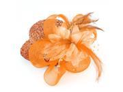 Unique Bargains Lady Feather Flower Mesh Decor Glitter Tinsel Cover Mini Top Cap Hairclip Orange
