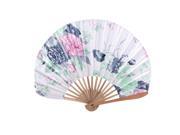 Unique Bargains Bamboo Ribs Flowers Pattern Flodable Mini Hand Fan Black Pink