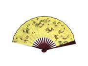 Unique Bargains Bamboo Frame Dragon Printed Handheld Collapsible Hand Fan Yellow