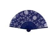 Japanese Style Flower Pattern Bamboo Frame Fabric Cover Foldable Hand Fan Blue