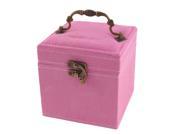 Unique Bargains Lint Wood Chinese Style 2 Layers Cosmetic Makeup Box Case Pink w Mirror