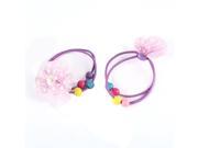 Unique Bargains Pair Kid Lady Flower Round Bead Decor Flexible Purple Ponytail Holder Hair Ties Bands