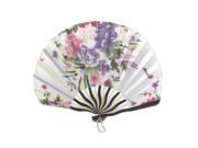 Unique Bargains Chinese Purple Peony Flower Fabric Bamboo Folding Dancing Hand Fan White