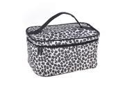 Unique Bargains Polyester Leopard Prints Zippered Cosmetic Makeup Bag Pouch Black White for Ladies