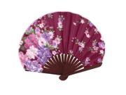 Bamboo Ribs Flower Pattern Silky Section Foldable Craft Hand Fan Burgundy