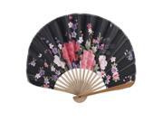 Unique Bargains Black Coffee Color Bamboo Ribs Blooming Penoy Printed Folding Hand Fan