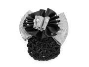 Unique Bargains Lady Black White Rhinestone Flower Bowtie Accent Hairnet Snood Net Hair Clip