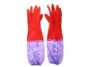Unique Bargains Household Warm Soft Lining Rubber Washing Cleaning Gloves Red Purple Pair