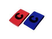 2 Pcs Blue Red Elastic Fabric Football Soccer Captain Arm Band with Black Letter C Printed