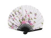 Unique Bargains Party Decor Bamboo Ribs Fabric Blooming Flower Pattern Folding Hand Fan White