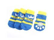 Unique Bargains 2 Pairs Crown Pattern Elastic Hem Stretch Cuff Knitted Pet Paw Socks Yellow Blue