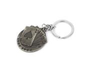 Unique Bargains Silver Gray Metal Playing Cards Pokers Pendant Split Key Ring Keychain Decor