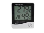 Unique Bargains HTC 1 Alarm Clock Multi Function Black White Digital LCD Thermo Hygrometer