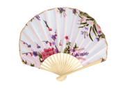 Bamboo Rib Polyester Blooming Flower Printed Folding Hand Fan Party Gift