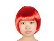 Unique Bargains Woman Cosplay Party Short Straight Hairpiece Flat Bangs Hair Full Wig Red