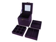 Unique Bargains Lint Wood Chinese Style 2 Layers Cosmetic Makeup Box Case Purple w Mirror