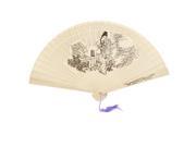 Unique Bargains Purple Tassels Ancient Chinese Girl Print Fragrant Sandalwood Foldup Hand Fan