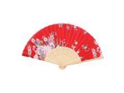 Lady Hollow Out Ribs Floral Printed Folded Dance Hand Fan Red